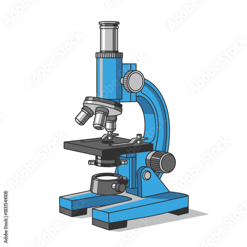 Detailed illustration of a laboratory microscope used for scientific examination and research
