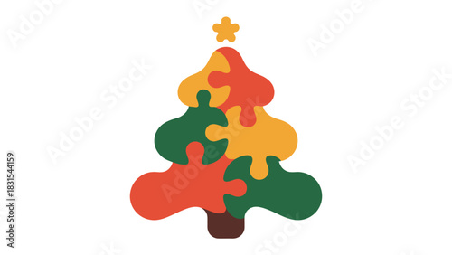 Puzzle Piece Christmas Tree: A festive Christmas tree composed of colorful puzzle pieces, symbolizing unity, problem-solving, and the joy of connection and wholeness. 