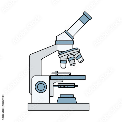 Stylized microscope illustration with light blue and gray tones suitable for educational resources