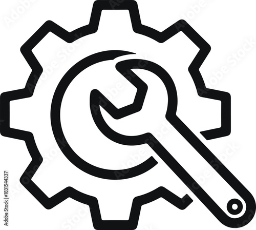 Settings cogwheel and wrench icon illustrating maintenance and support