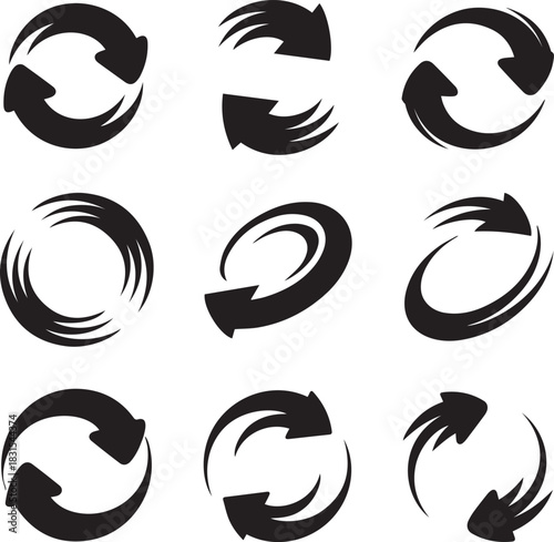 Set of circular arrows simple recycle and rotation direction graphic sign