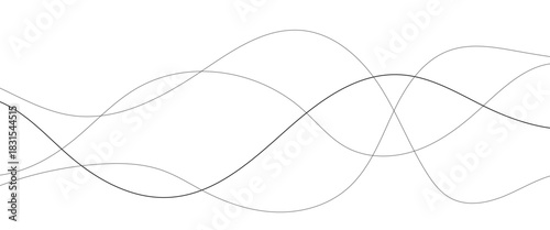 Abstract black lines wave curve motion on white background. Thin wavy line abstract background wave line horizontal divider outline minimalist background.