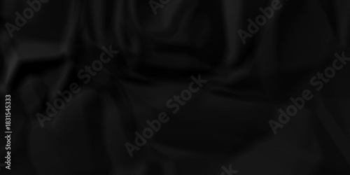 Dark black crease billboard paper rough obsolete wrinkle. Cardboard black paper crumpled satin fabric ripped cloth decoration background	