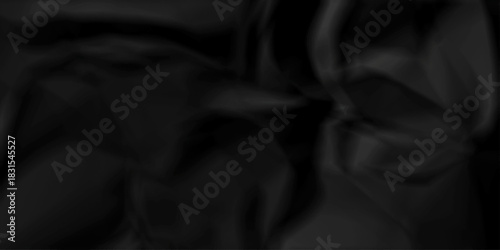 Dark black crease billboard paper rough obsolete wrinkle. Cardboard black paper crumpled satin fabric ripped cloth decoration background	
