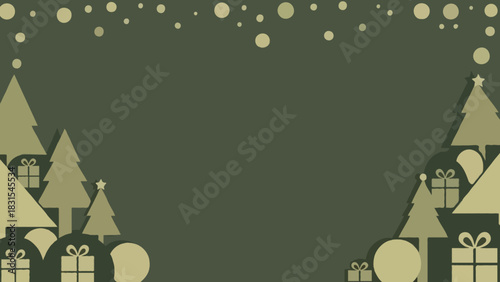 Abstract modern Christmas frame using angular shapes for trees and rounded shapes for gifts