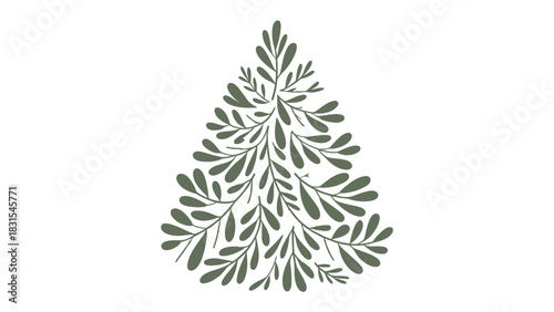 Minimalist Floral Christmas Tree: A minimalist illustration of a Christmas tree is adorned with a delicate arrangement of leaves, embodying the season's spirit. 