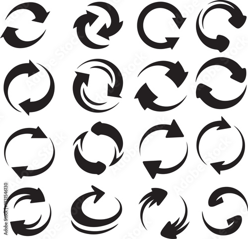 Set of circular arrows simple recycle and rotation direction graphic signs