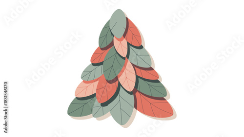 Abstract Leafy Tree: An artistic, abstract tree formed from overlapping leaves, displaying a blend of soft green and warm orange hues, evoking a sense of tranquility and a touch of the natural world.