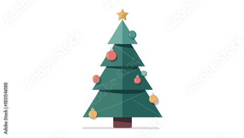 Festive Elegance: A simple and elegant illustrated Christmas tree adorned with ornaments and a star, capturing the essence of holiday joy and cheer.