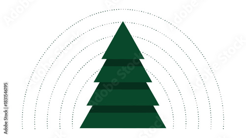 Green Tree's Abstract: An abstract rendering of a coniferous tree with its silhouette form, set against a backdrop of semi-circular lines, symbolizing nature's harmony.