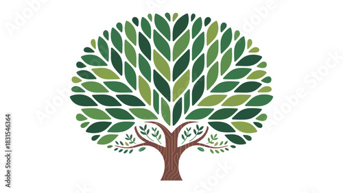 Resilient Roots: A vibrant illustration of a mature tree, its sprawling branches adorned with lush, stylized foliage in various shades of green, evokes growth. 