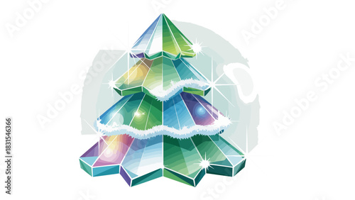Festive Gem Tree Illustration: A whimsical illustration of a christmas tree composed of faceted gems, emanating holiday cheer and sparkle.