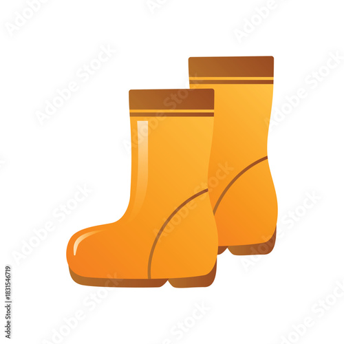 Pair of Orange Rubber Rain Boots for Gardening and Work