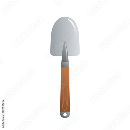 Small Hand Trowel Shovel with Wooden Handle Vector Illustration