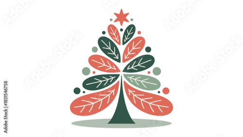 Festive Flora: An artistic representation of a festive tree, designed with leaves. this illustration embodies the joy of the holiday season and a touch of artistic flair.