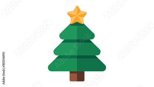 Festive Christmas Tree with Star Topper: A vibrant green Christmas tree, crowned with a bright golden star, stands ready to bring holiday cheer. Its simple elegance evokes the spirit of the season.