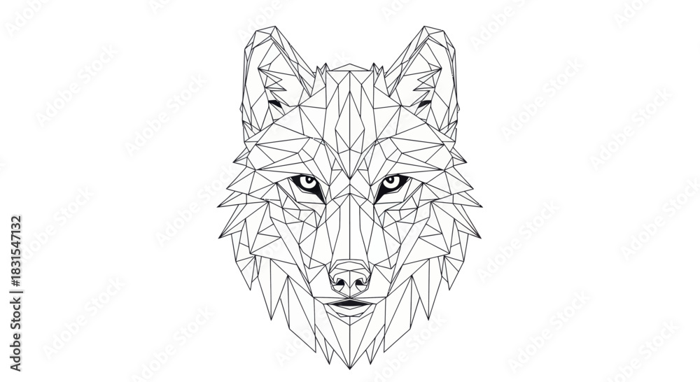 Obraz premium Geometric Line Art Illustration of a Wolf's Face with Intricate Polygonal Details