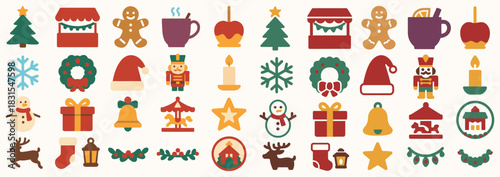 Christmas Festive Market Icons Collection with Holiday Symbols