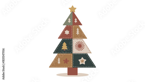 Festive Patchwork Tree: A beautifully crafted patchwork Christmas tree, a symbol of holiday cheer and festive spirit, is ready to be a joyful symbol of Christmas time.
