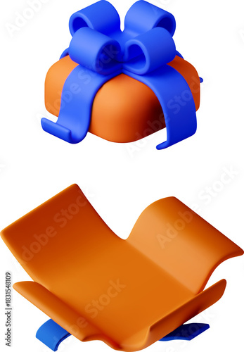 3D open gift box with ribbon - 3d orange