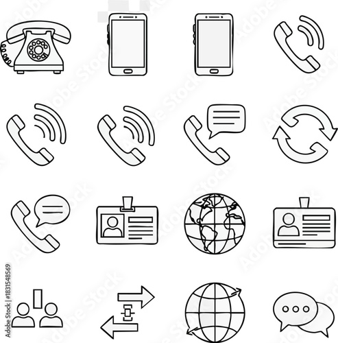 Collection of various communication and contact icons, suitable for business and technology.