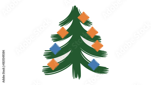 Festive Tree: A festive illustration of a Christmas tree with vibrant ornaments, ready for the holiday season.