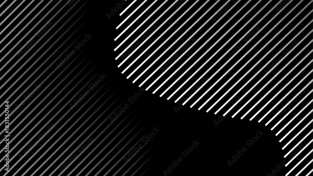 Naklejka premium Black and white diagonal stripes with curved wave divider — minimal geometric vector background