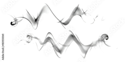 Abstract grey smoke waves on white background with elegant curled ends design