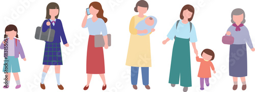 色々な年代の女性　シンプル おしゃれ　イラスト