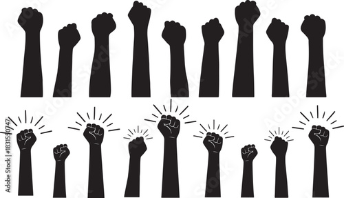 Silhouettes of raised fists symbolizing protest and solidarity