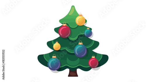 Festive Evergreen: A vibrant illustrated Christmas tree stands adorned with colorful ornaments, embodying the spirit of the holidays and yuletide charm.