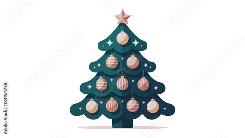 Festive Adornment: An elegant Christmas tree, bedecked with radiant ornaments and topped with a sparkling star, stands as a symbol of joyous celebration and the holiday season.