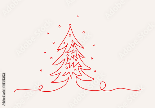 Hand-drawn Christmas tree. A unique and cute design for greeting cards, banners, or social media designs. Line art design.