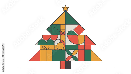 Geometric Christmas Tree: An artistic representation of a festive evergreen, this vibrant and contemporary design infuses a modern twist to the season. The tree is composed of geometric shapes.