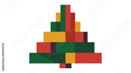 Festive Tree of Shapes: A colorful Christmas tree crafted from stacked geometric shapes, evokes holiday cheer, simplicity, and modern design.