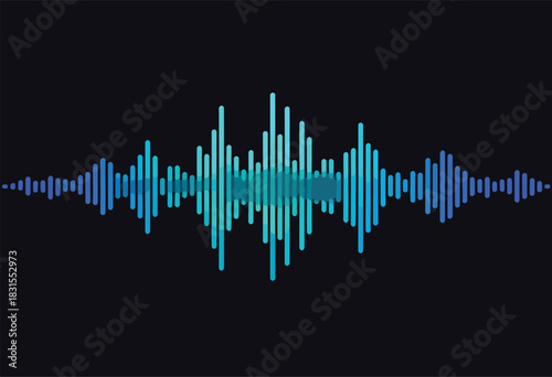 A cyan-to-blue gradient sound wave form on a black background, representing audio visualization