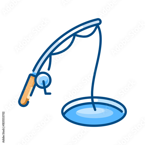 Ice fishing icon. winter, ice, fishing, snow, nature, lake, cold, frozen, hole, rod. Vector Icon Illustration