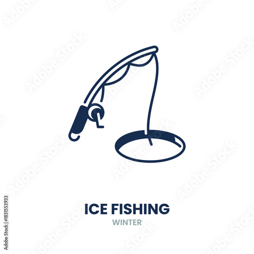 Ice fishing icon. winter, ice, fishing, snow, nature, lake, cold, frozen, hole, rod. Vector Icon Illustration
