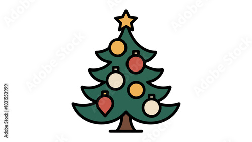 Festive Christmas Tree Decoration: A vibrantly decorated Christmas tree standing as a symbol of joyous holiday season. The image conveys the anticipation and the magic of Christmas. 