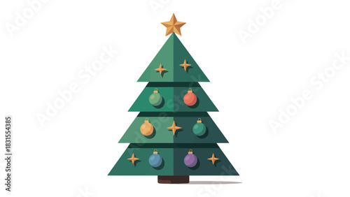 Festive Christmas Tree: a charming christmas tree adorned with star and baubles, embodies the spirit of holiday cheer and festive celebration. 