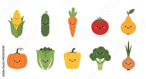 Cheerful cartoon vegetables illustration for healthy eating and diet themes