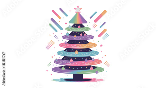 Festive Rainbow Tree: A colorful and contemporary depiction of a Christmas tree adorned with vibrant rainbow hues. evoking joy and holiday cheer.