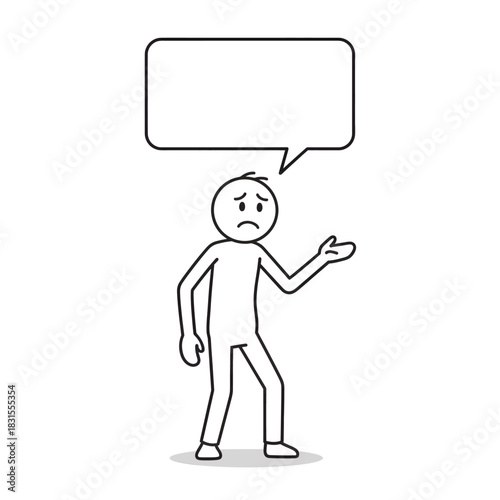 Stickman looking to the side with a nervous and hesitant posture. Minimal line-art vector.