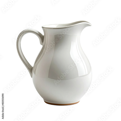 Ceramic pitcher. Creamy white glaze, curved handle and spout against black