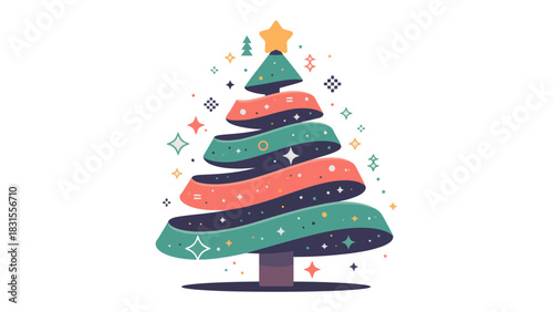 Festive Tree with Shining Star: A whimsical tree, crafted with vibrant ribbons and adorned with a gleaming star, spreads holiday cheer and a sense of wonder.