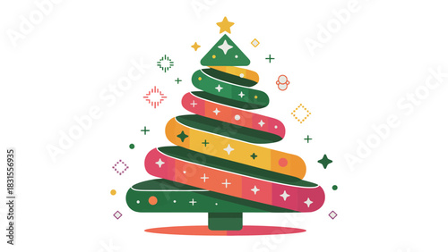 Whimsical Christmas Tree: A vibrant and modern representation of a Christmas tree, adorned with cheerful colors and a star, bringing a sense of festive charm.