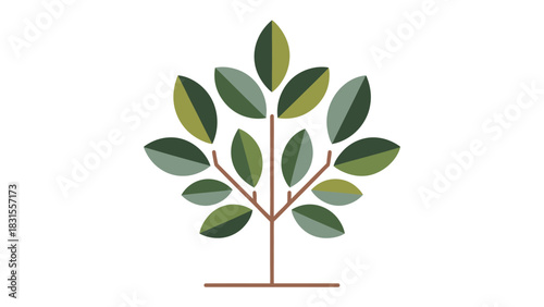 Stylized Tree Symbol: A minimalist illustration of a tree with lush green leaves and a brown trunk, symbolizing growth, nature, and environmental consciousness. 
