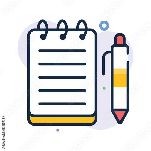 An amazing flat outline icon of notepad with pen, trendy vector
