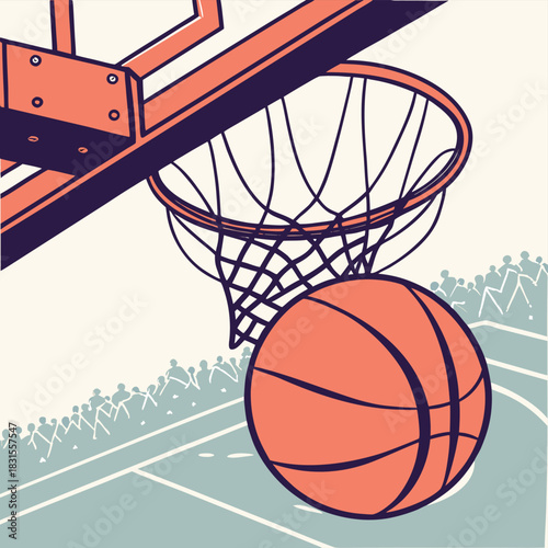 Basketball Goal: A dynamic illustration captures the moment of a basketball successfully swishing through the hoop, evoking the thrill of sports. 
