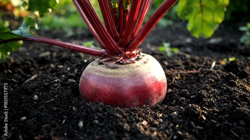 Fresh Beetroot Growing in the Garden Soil